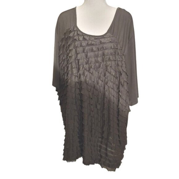 Maggie Barnes Women's Ruffled OLIVE GREEN Tunic Top 4X (30/32) Polyester/Spandex - Picture 1 of 8